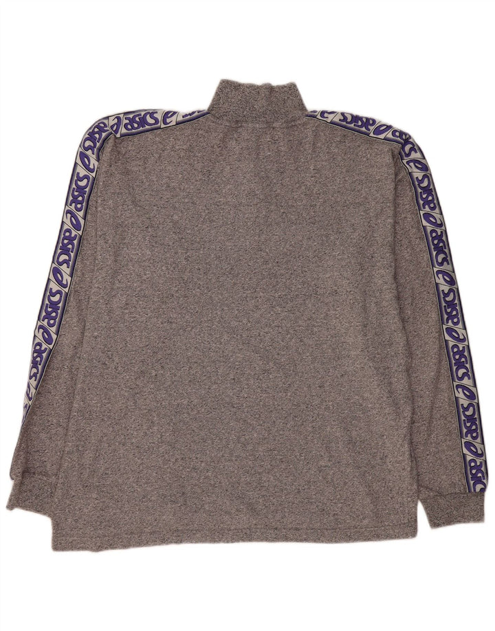 ASICS Top gráfico con cremallera y cuello para hombre, manga larga, 2XL, gris