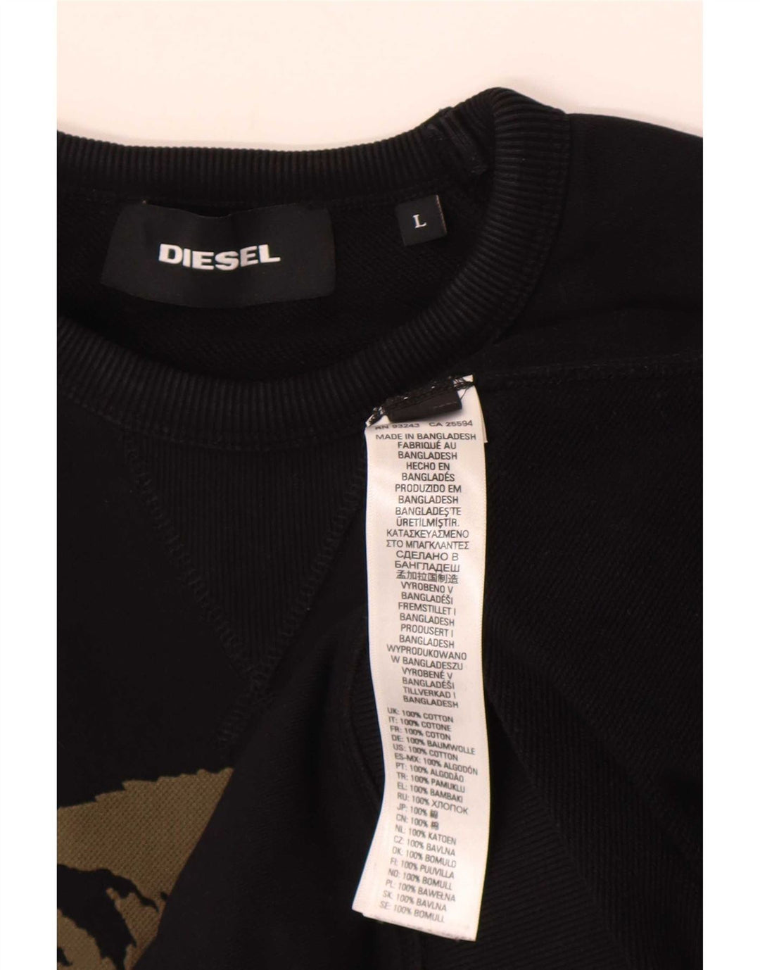 Diesel Hombre Sudadera Gráfica Jersey Grande De Algodón Negro