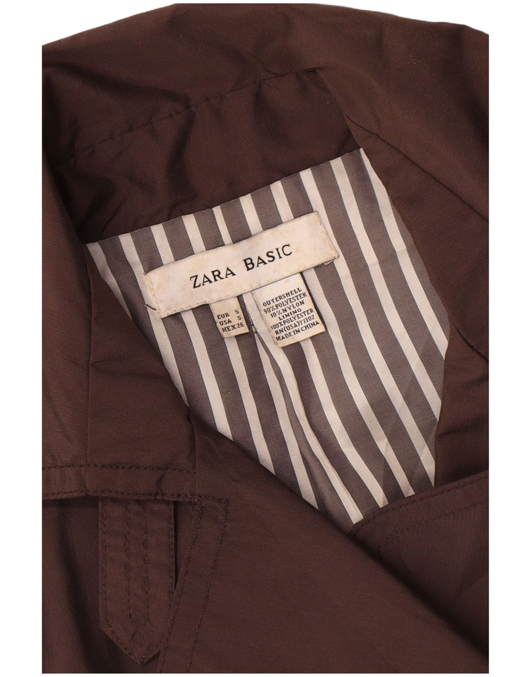 Zara Mujer Gabardina De Doble Botonadura UK 10 Small Marrón Nylon