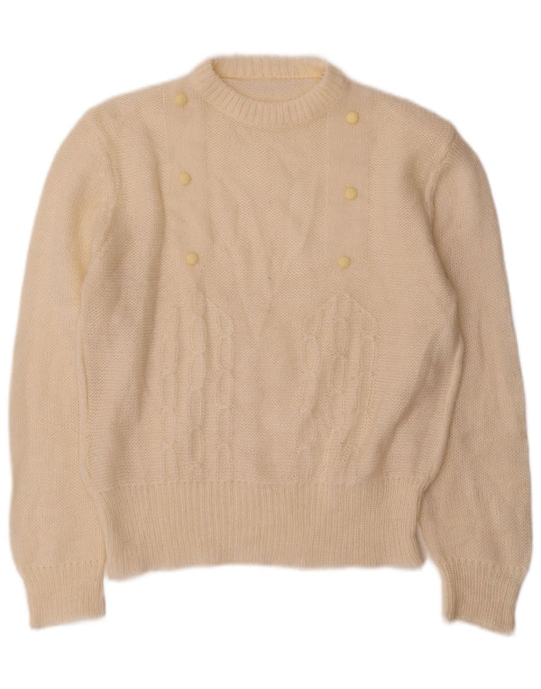 Vintage mujer cuello redondo jersey suéter Reino Unido 12 medio blanco apagado