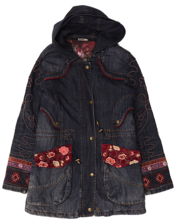 Desigual Mujer Abrigo De Mezclilla Gráfico De Gran Tamaño EU 36 Pequeño Azul Marino Floral