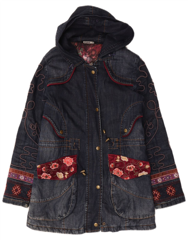 Desigual Mujer Abrigo De Mezclilla Gráfico De Gran Tamaño EU 36 Pequeño Azul Marino Floral