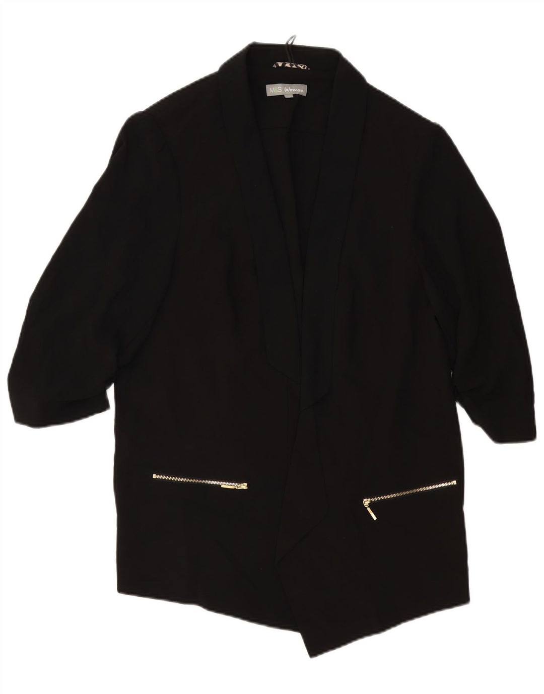 MARKS & SPENCER Chaqueta tipo blazer abierta de manga 3/4 para mujer UK 20 2XL Negro