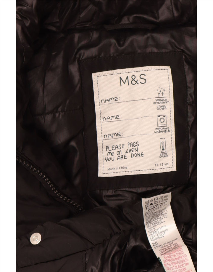 Marks & Spencer Abrigo acolchado con capucha para niña 11-12 años Negro Poliéster