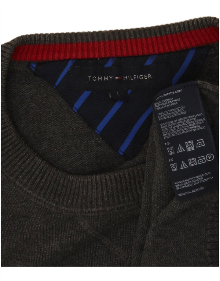 TOMMY HILFIGER Jersey con cuello redondo para hombre, talla grande, algodón gris
