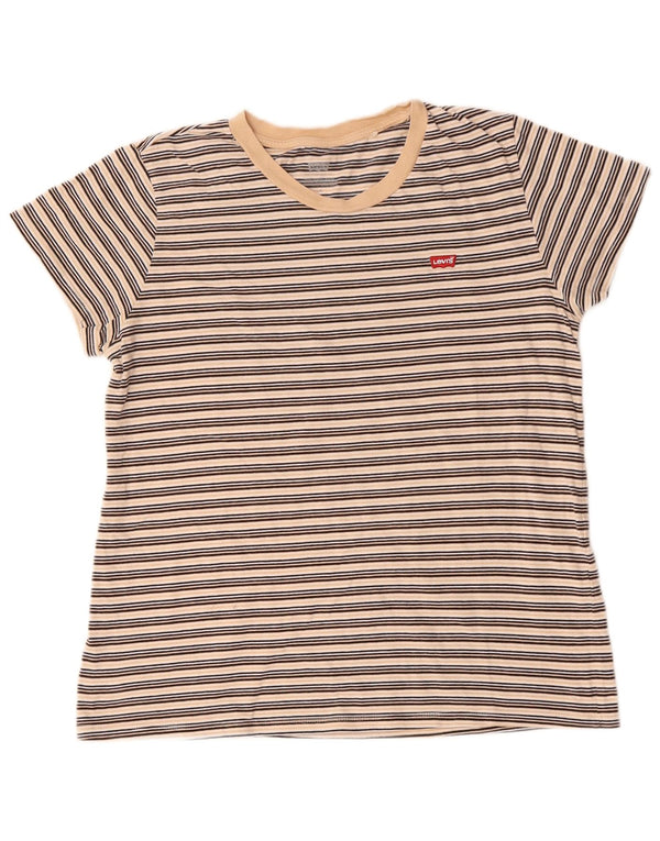 LEVI'S Camiseta para mujer Top UK 46 Large Beige Rayas Algodón