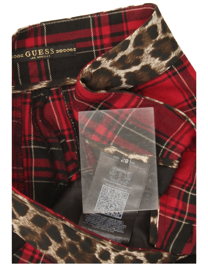 GUESS Pantalón chino cónico para mujer W28 L26 Poliéster a cuadros rojos