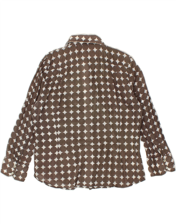 HENRY COTTONS Womens Ruffle Front Shirt IT 48 XL Brown Polka Dot Vintage Henry Cottons and Second-Hand Henry Cottons from Messina Hembry 