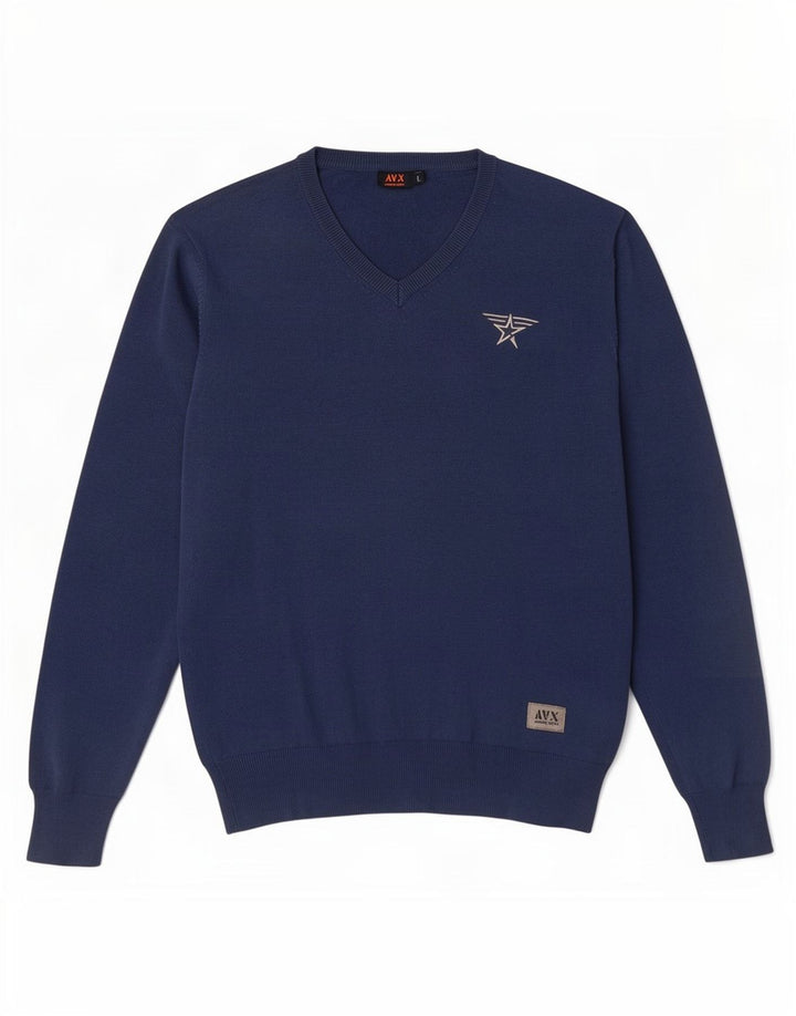 Avirex - Jersey con cuello en V para hombre, talla grande, algodón azul