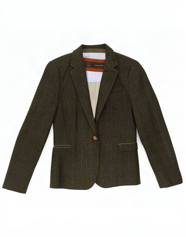 Zara Chaqueta Blazer De 1 Botón para Mujer UK 44 Large Green Check