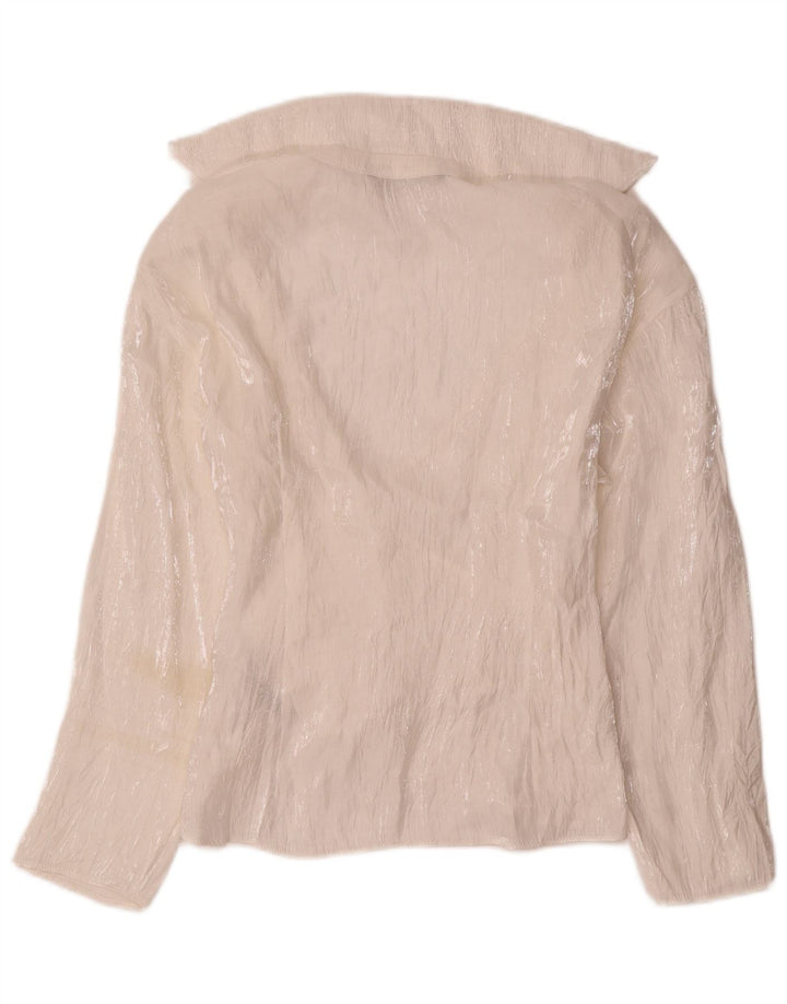 Zara Mujer Blusa De Manga Larga Top UK 42 Medio Viscosa Blanca