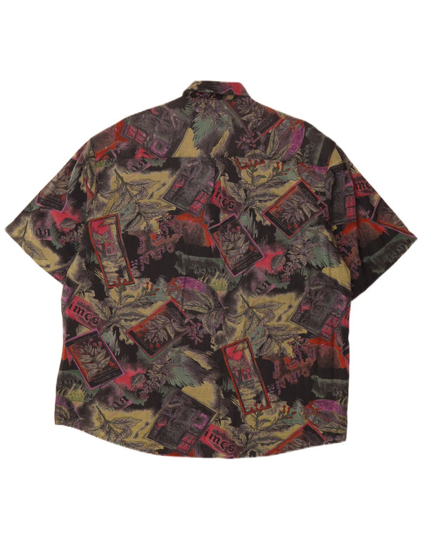 VINTAGE Camisa Manga Corta Hombre XL Viscosa Floral Multicolor