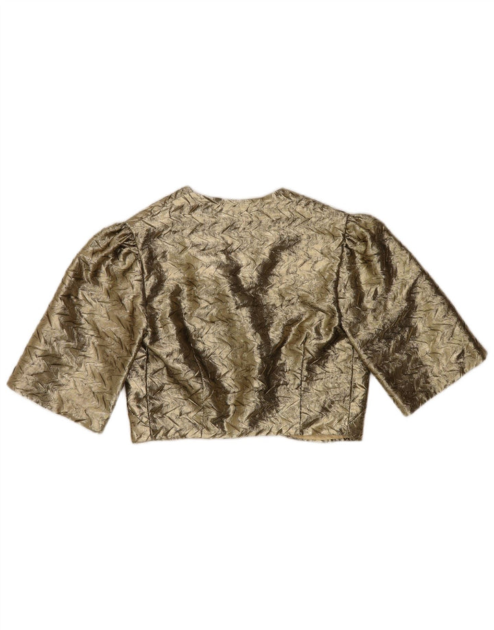VINTAGE Chaqueta Bolero Abierta para Mujer US 10 Chevron Dorado Grande