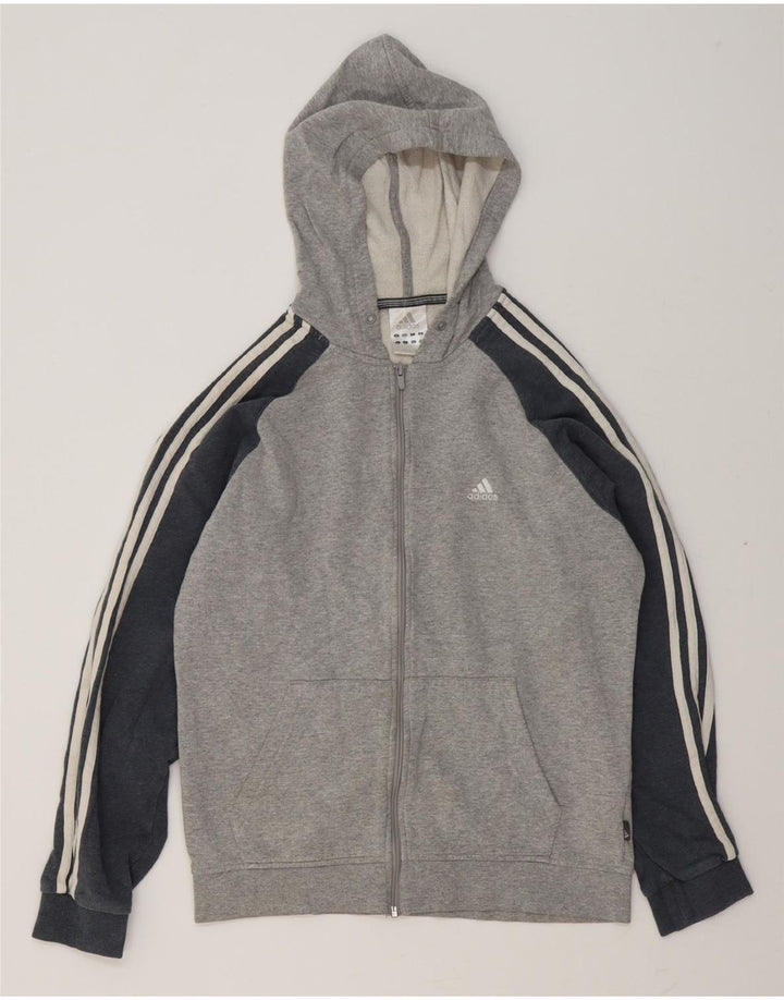 ADIDAS Sudadera con capucha y cremallera para hombre Algodón gris medio con bloques de color
