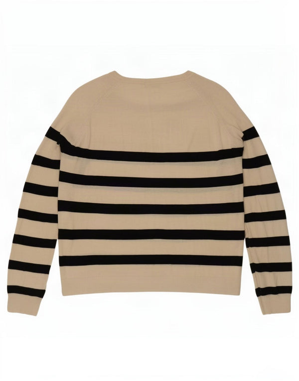 Zara - Jersey de cuello redondo para mujer, talla 40, talla grande, viscosa a rayas, color blanco roto