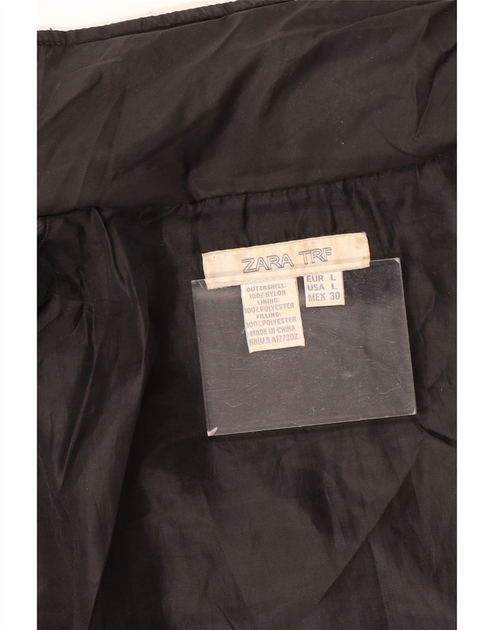 Zara Mujer Chaqueta Acolchada UK 46 Grande Nylon Negro
