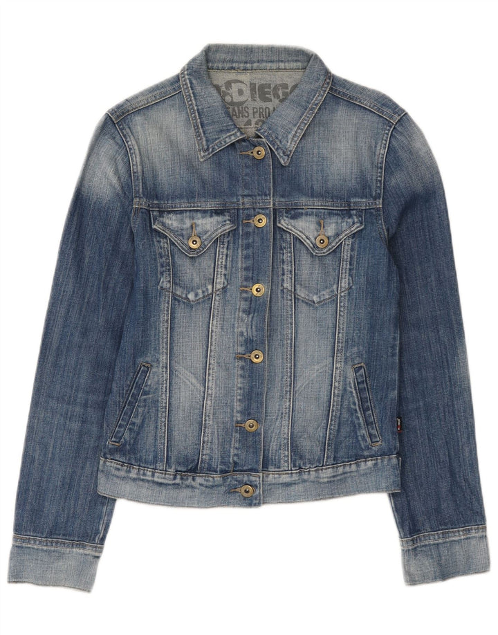 Vintage mujer chaqueta de mezclilla Reino Unido 12 algodón azul medio