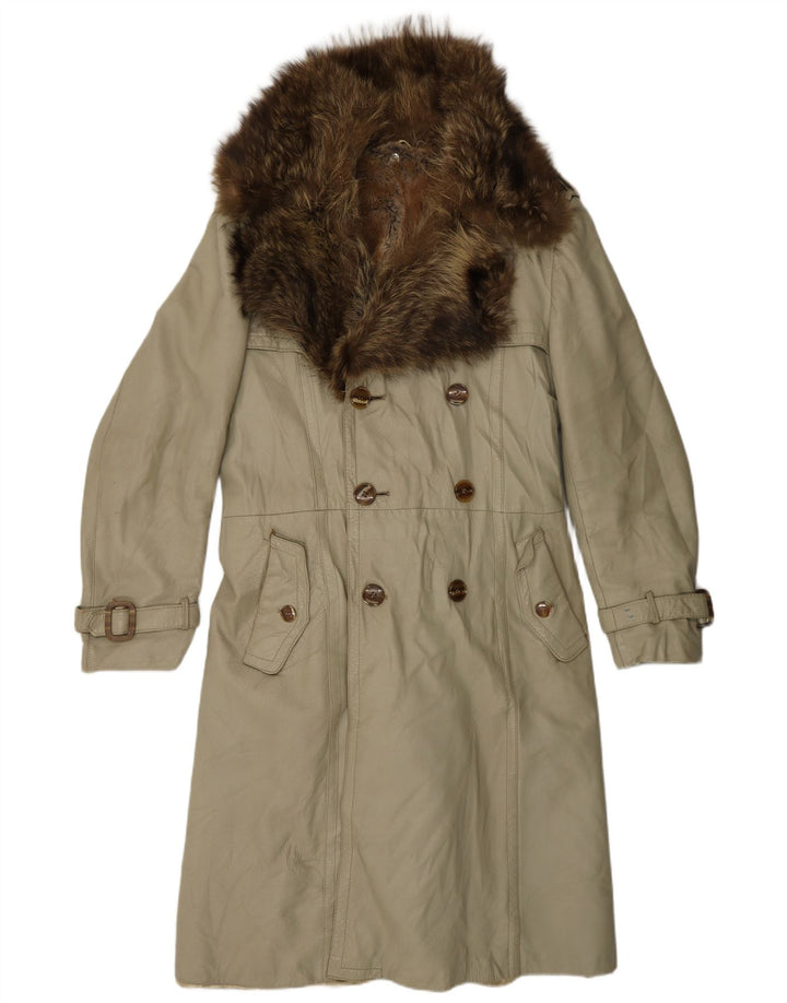 Vintage mujer cuero abrigo Reino Unido 12 Medio Beige