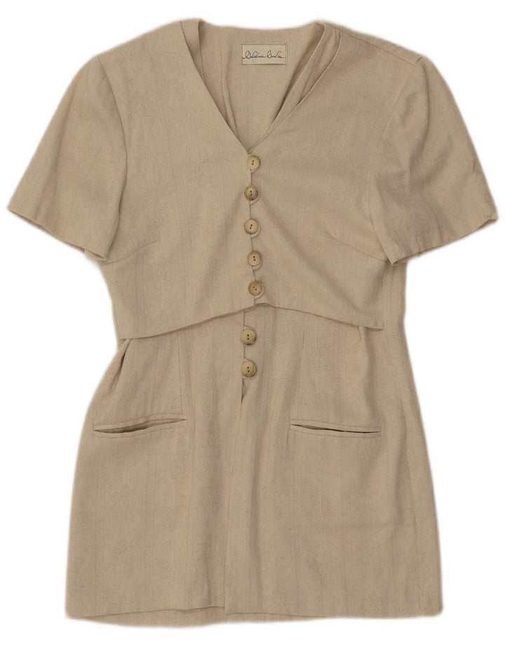 Vintage mujer manga corta longline Blazer chaqueta Reino Unido 8 pequeño beige clásico