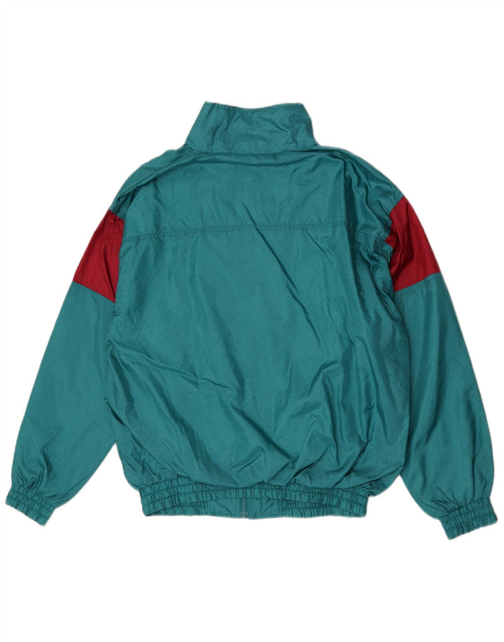 Vintage Hombre Chándal Top Chaqueta Medio Verde Colorblock Poliamida