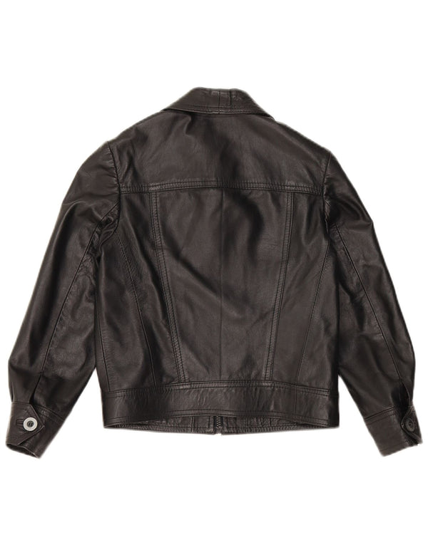 Vintage mujer crop cuero chaqueta Reino Unido 10 pequeño cuero negro