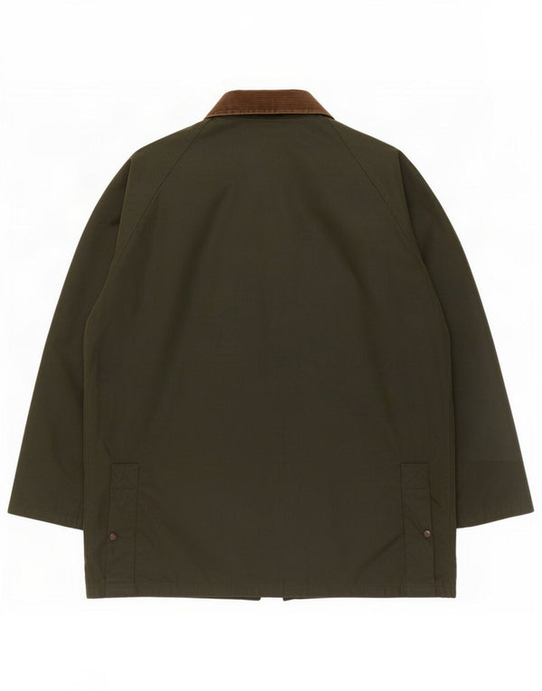 Vintage hombres encerado chaqueta de algodón Reino Unido 42 XL caqui colorblock poliéster