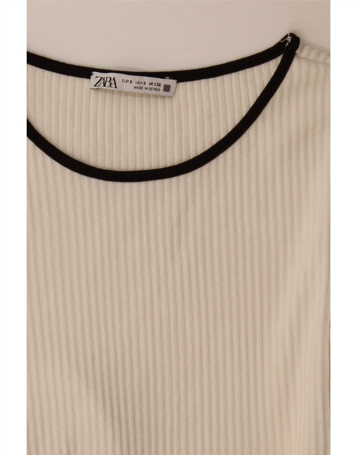 Zara Mujer Top Manga Larga UK 8 Small Blanco