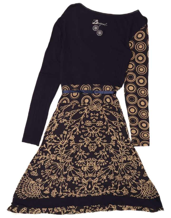 DESIGUAL Vestido acampanado gráfico para mujer UK 40 Mediano Azul marino Floral