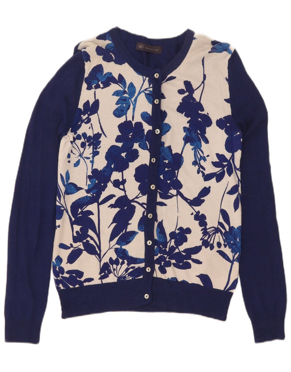 Marks & Spencer Suéter tipo cárdigan para mujer UK 8 Small Viscosa floral azul marino