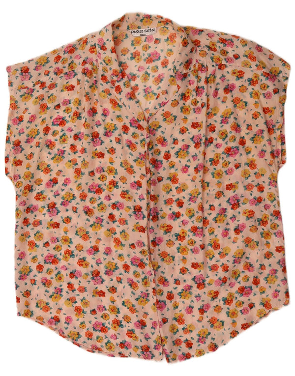 Vintage mujer manga corta camisa blusa Reino Unido 18 XL multicolor floral