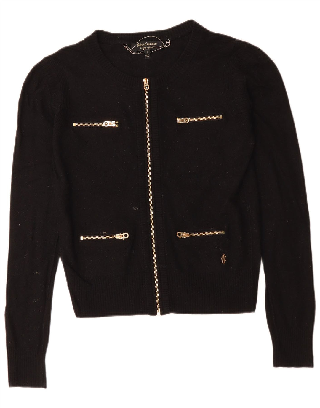 Juicy Couture Suéter tipo cárdigan corto para mujer UK 10 Small Lana negra