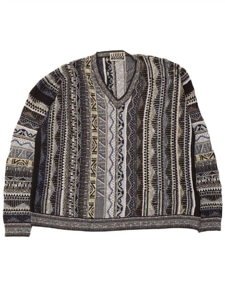 Marcazzani Jersey con cuello en V para hombre, talla grande, multicolor, a rayas