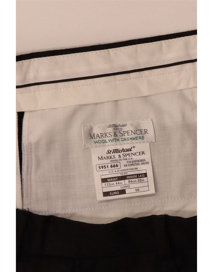 MARKS & SPENCER Pantalón de traje con pinzas para hombre W44 L33 Lana negra