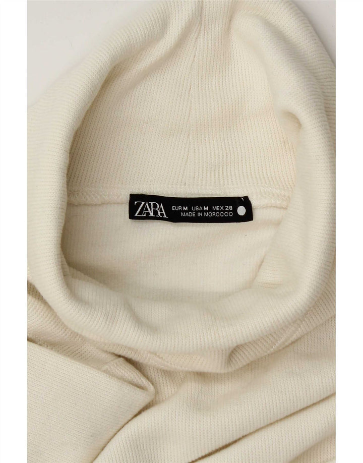 Zara Top corto con cuello vuelto y manga larga para mujer UK 40 Medium Off White