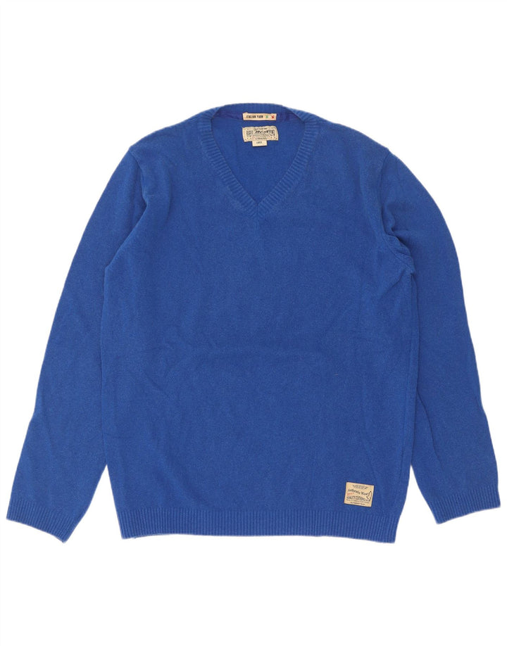 Marlboro Classics - Jersey con cuello en V para hombre, talla grande, color azul