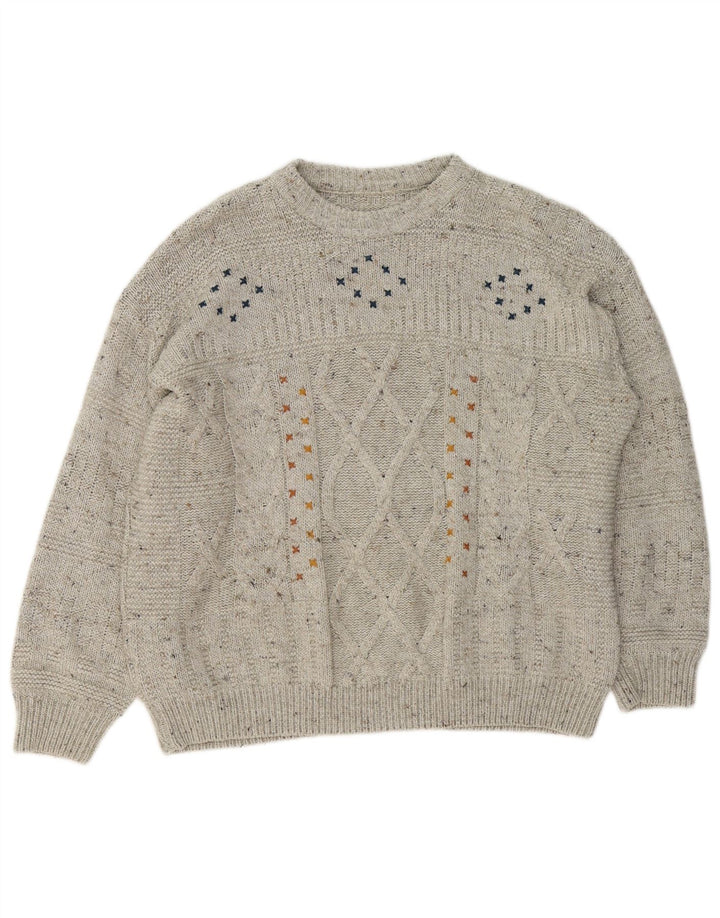 Vintage hombres cuello redondo jersey suéter grande gris
