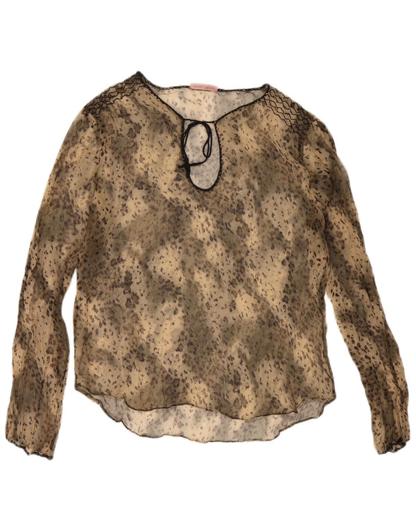 Mariella Burani Blusa holgada para mujer UK 10 Small Beige Animal Print