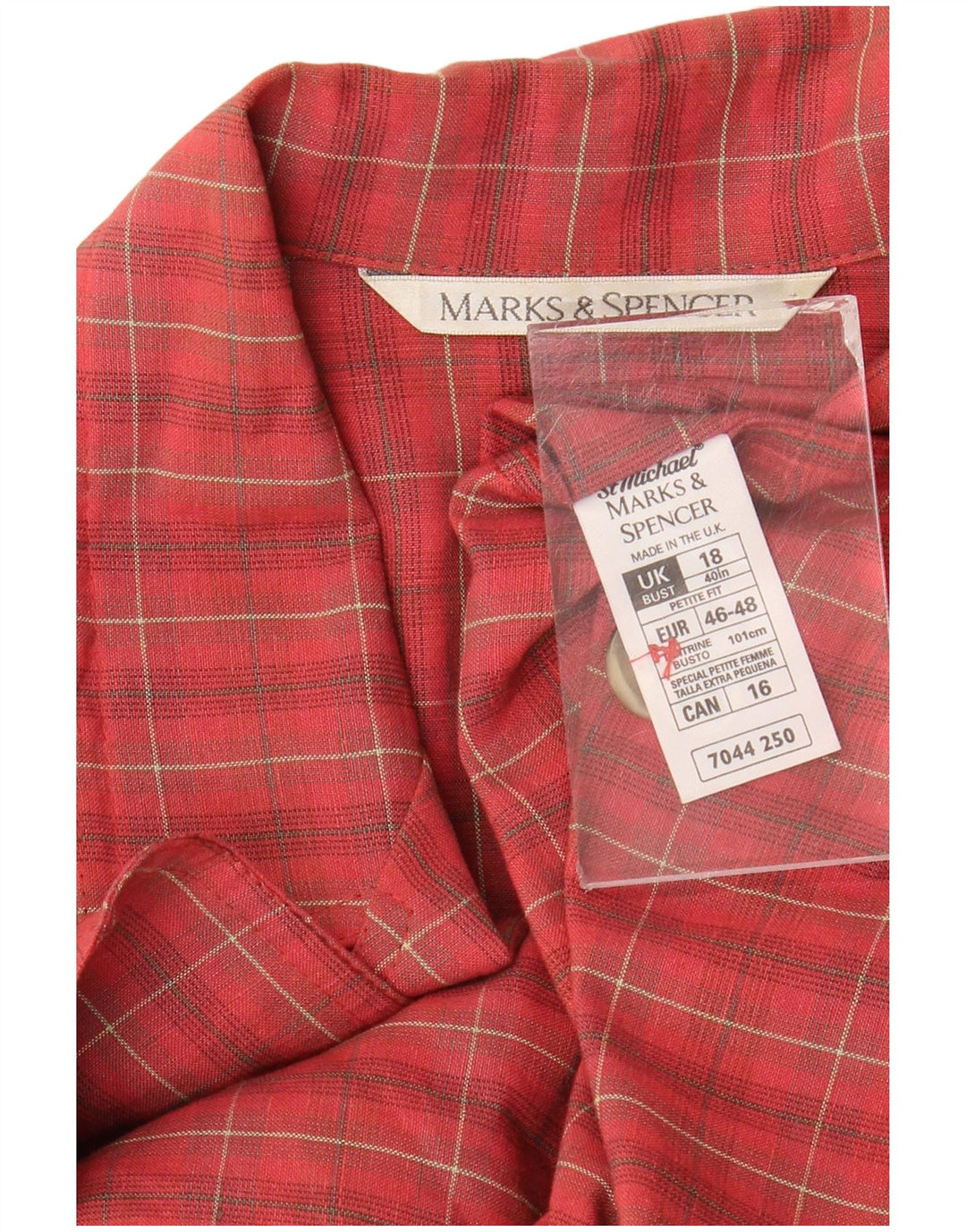 MARKS & SPENCER Chaqueta tipo blazer de manga 3/4 para mujer UK 40 XL Cuadros rojos