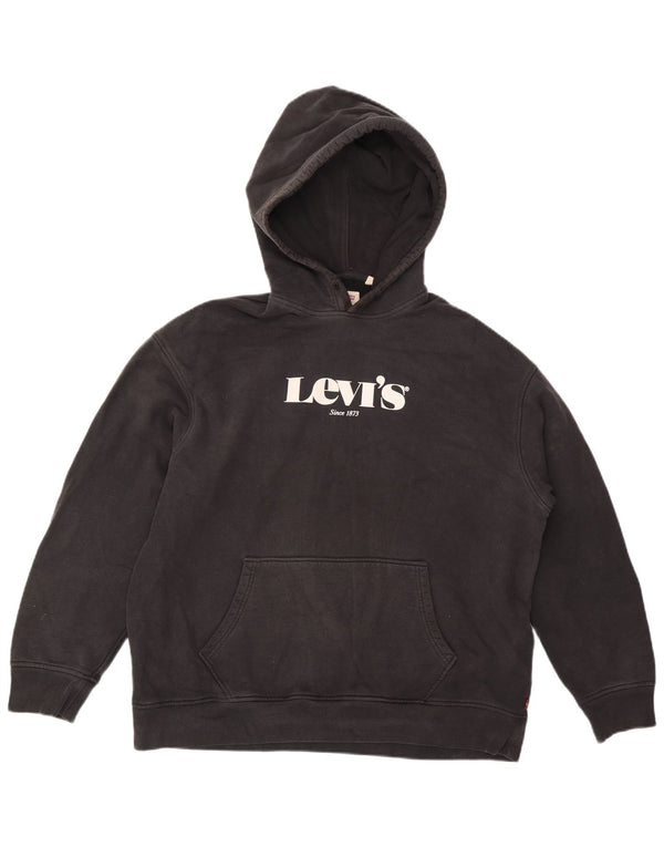 Levi's Jersey con capucha y ajuste relajado para hombre, talla grande, algodón negro