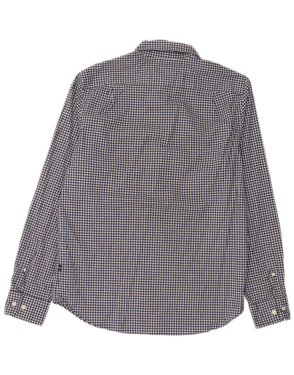 Nautica Mens Stretch Classic Fit Shirt Small Navy Blue Gingham Cotton
