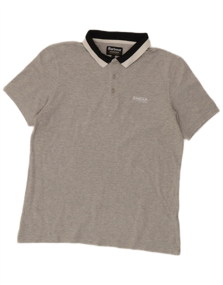 Polo Barbour para hombre de algodón con bloques de color gris grande