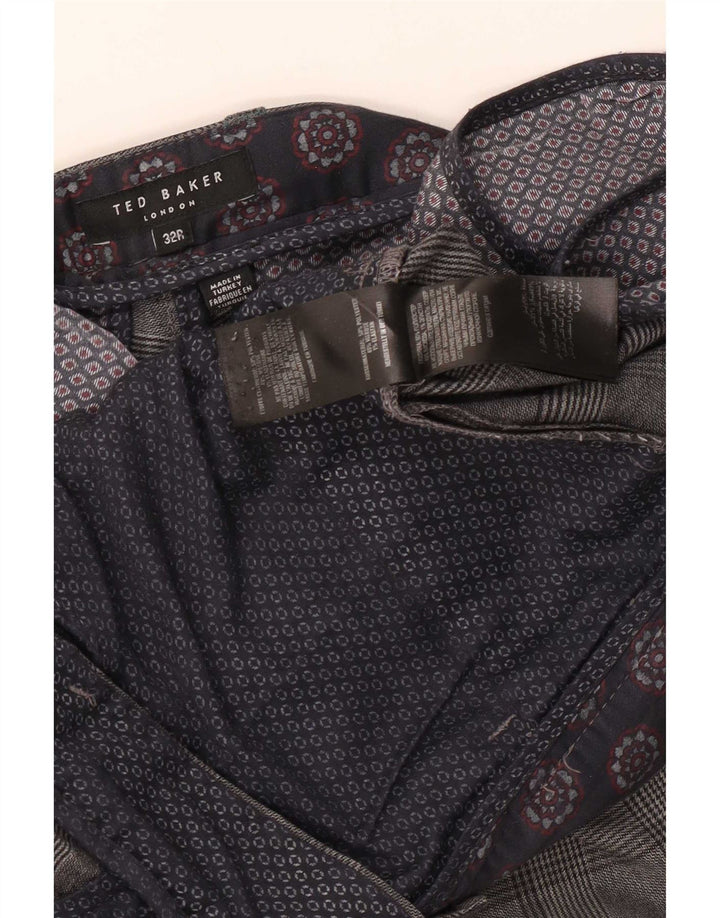 Ted Baker Pantalones informales ajustados para hombre W32 L31 Poliéster a cuadros grises