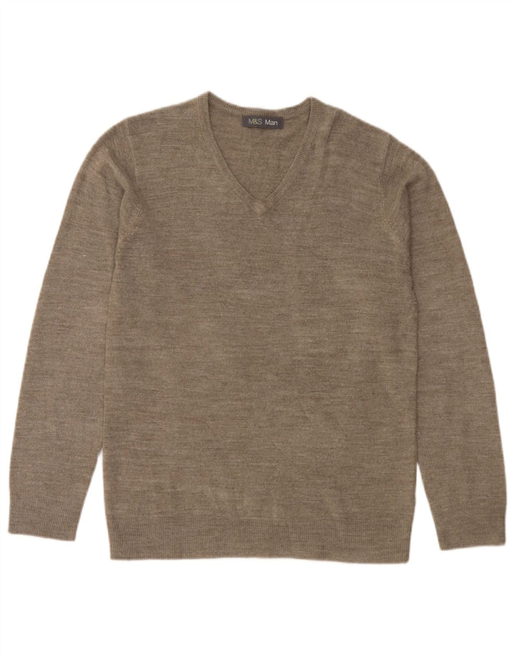 Marks & Spencer Suéter con Cuello en V para Hombre Pequeño Acrílico Moteado Beige