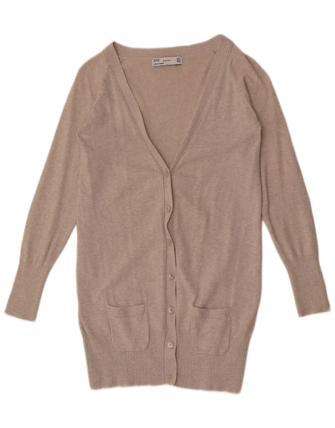 Zara Mujer Cárdigan Suéter UK 12 Algodón Moteado Gris Medio