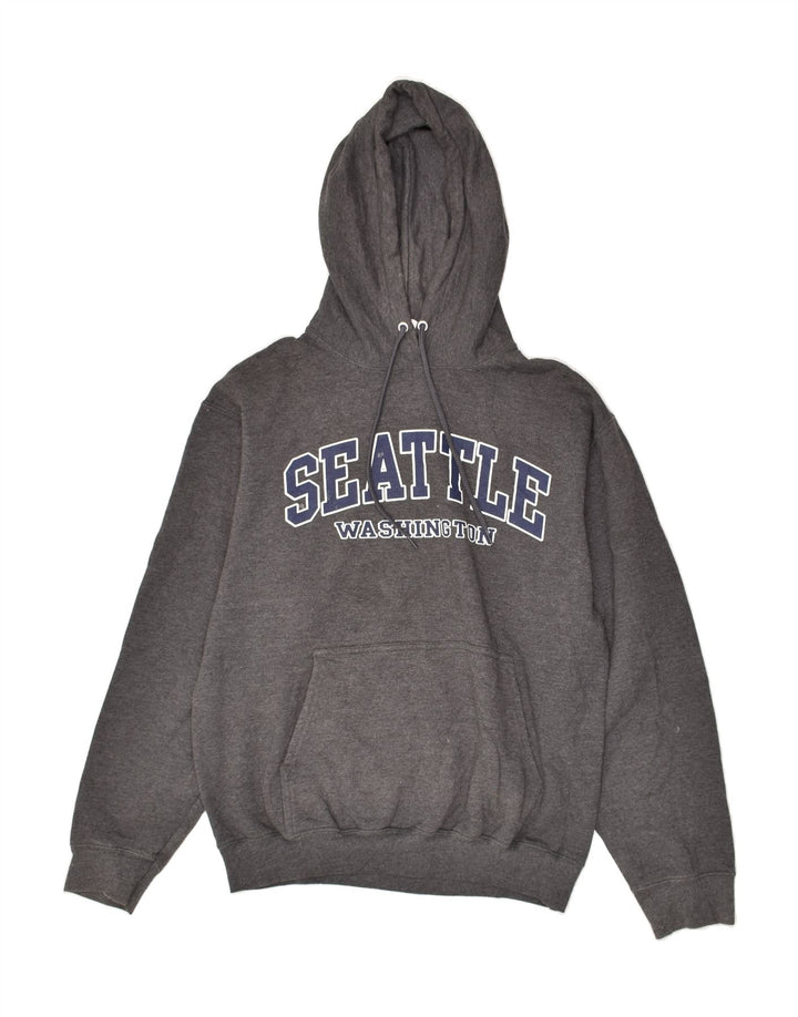VINTAGE Mens Seattle Graphic Hoodie Jumper Medium Grey Cotton Vintage Vintage and Second-Hand Vintage from Messina Hembry 