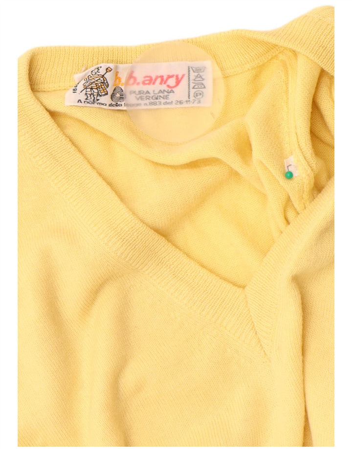 Vintage hombres V-cuello jumper suéter grande amarillo lana virgen
