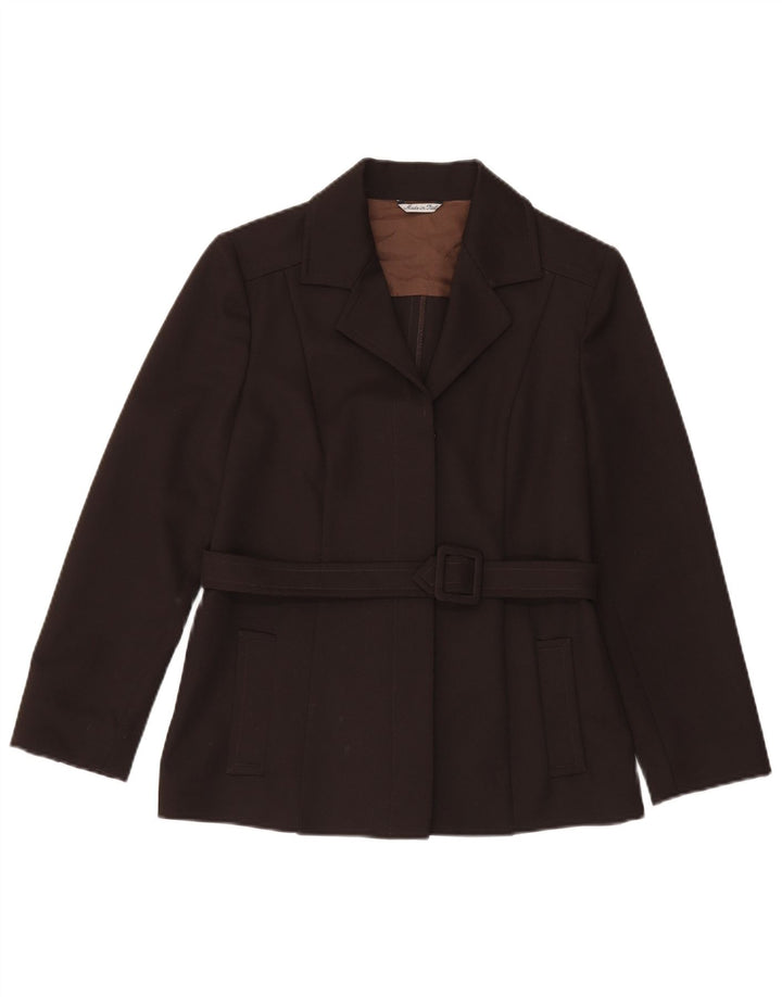 Vintage mujer Blazer chaqueta Reino Unido 12 poliéster marrón medio