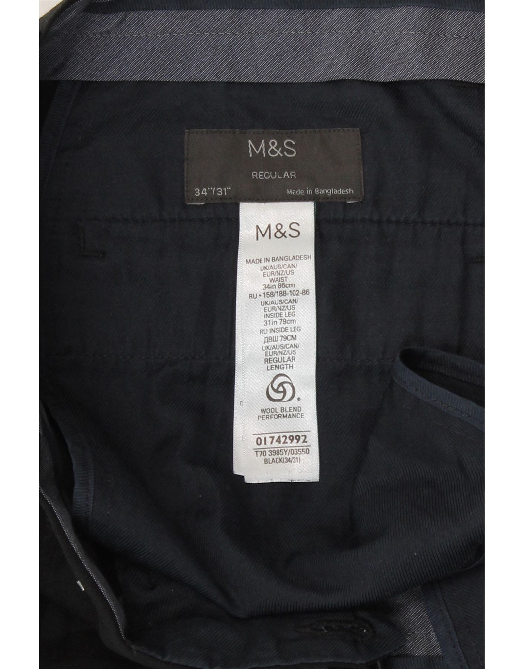 Marks & Spencer Pantalones casuales de corte regular para hombre W34 L31 Poliéster negro