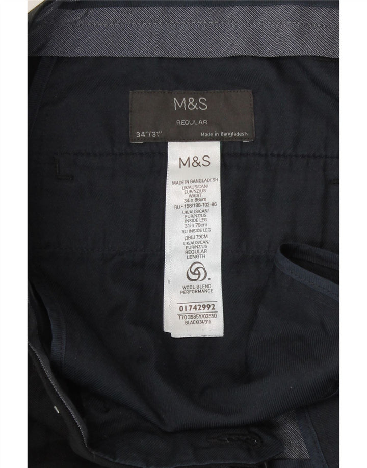 Marks & Spencer Pantalones casuales de corte regular para hombre W34 L31 Poliéster negro