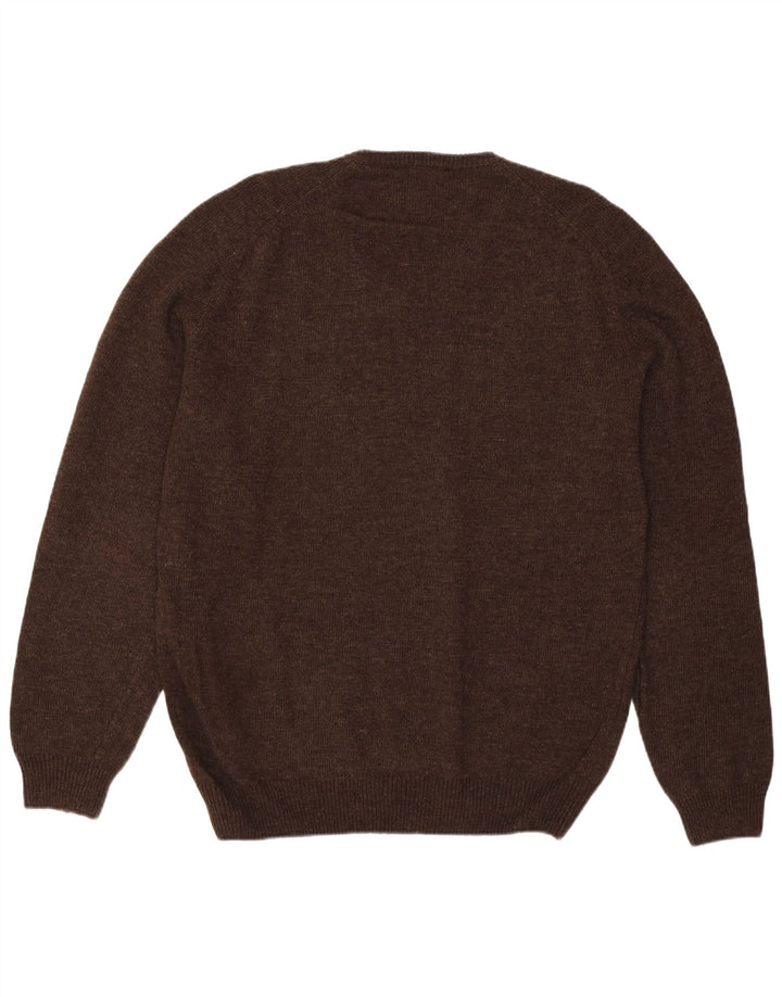 Vintage hombres V-cuello jumper suéter XL marrón Argyle/lana de diamante